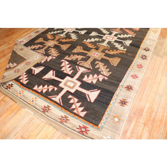 Mid 20th Century Vintage Zabihi Rug Collection Abstract Primitive Turkish Kars Carpet - 7'1" x 8'7" For Sale - Image 5 of 10