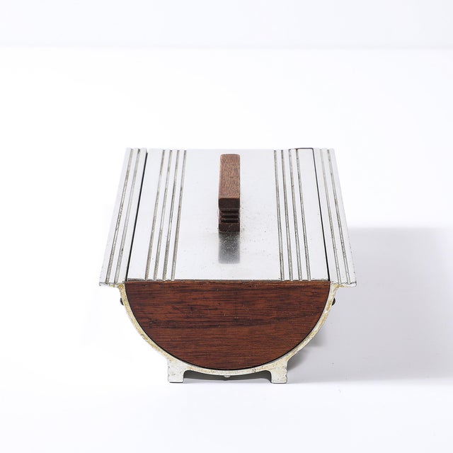 Art Deco Art Deco Machine Age Cigarette Box in Aluminum & Walnut Signed Kensington For Sale - Image 3 of 14