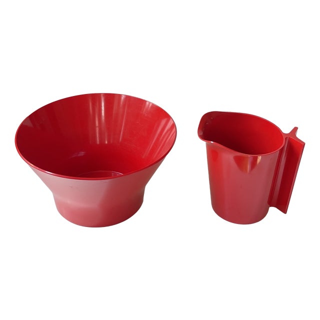 Vintage Red Melamine Bowl and Pitcher by Henning Koppel for T. Ørskov, 1970s, Set of 2 For Sale