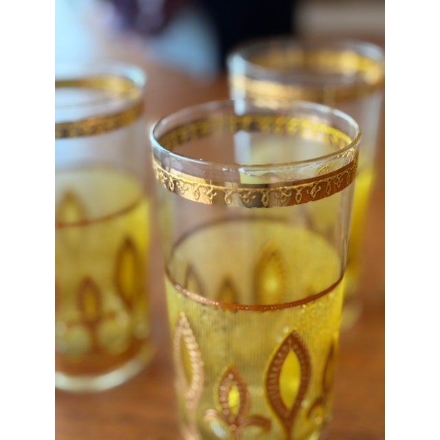 1970s Yellow 22k Gold Signed Culver Glassware Set of 4 Highball For Sale In Seattle - Image 6 of 10