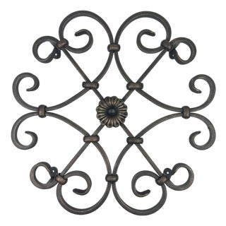 Hand-Forged Wrought Iron Wall Decor (Symmetrical Scroll & Rosette) 3D Architectural Wall Art For Sale