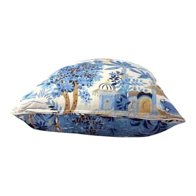 Pair of 22'' Thibaut Chinoiserie-Inspired Blue & Gold Scenic Throw Pillows For Sale In West Palm - Image 6 of 6