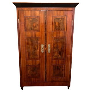 Biedermeier Armoire in Cherry, Walnut, Ebony & Brass, South Germany, 1820s For Sale