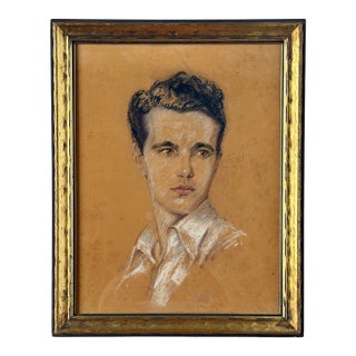 Vintage Portrait of a Young Man Pastel Drawing For Sale