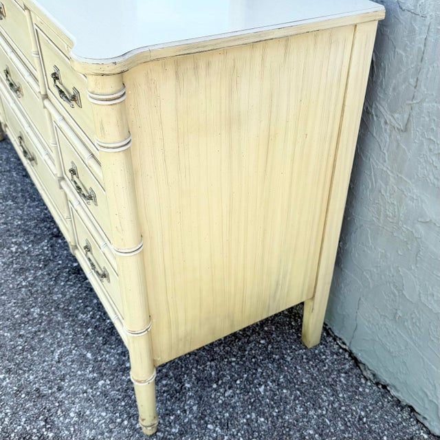 Vintage Coastal Faux Bamboo Bali Hai Dresser With Mirror by Henry Link For Sale In West Palm - Image 6 of 9