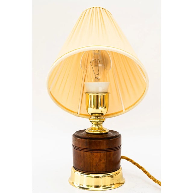 Table Lamp with Original Nut Wood, Brass and Fabric Shade, Vienna, 1920s For Sale - Image 3 of 13