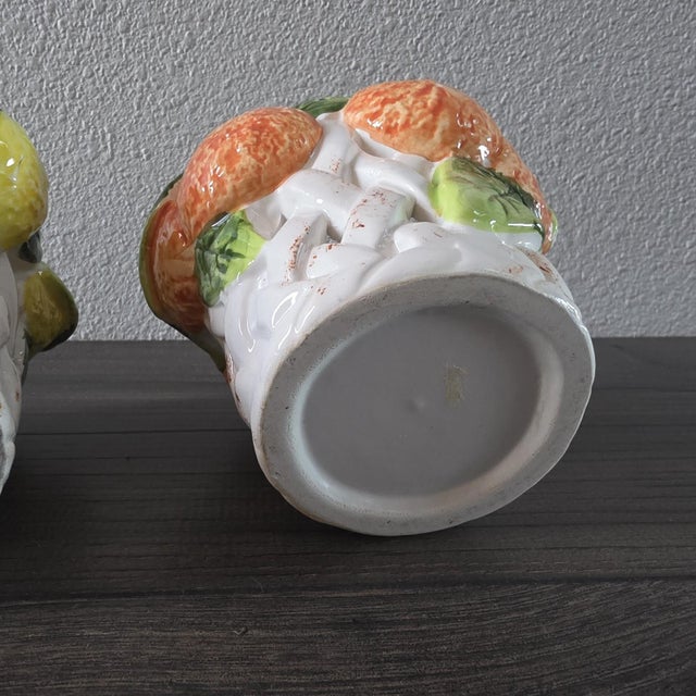 1970s Majolica Lemon Orange Centerpiece Candle Holders / Planters - A Pair For Sale - Image 13 of 14