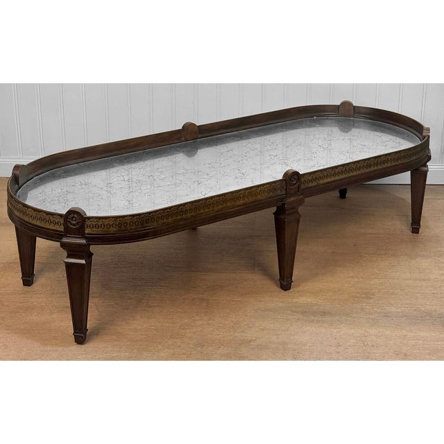 Vintage Neoclassical Mahogany Mirrored Oval Surtout De Coffee Table For Sale - Image 4 of 13