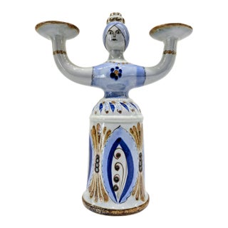 1970s Mid-Century Ken Edwards Tonalá Stoneware Figural Woman Candelabra For Sale