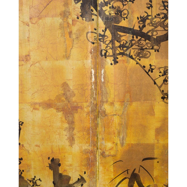 Wood Mid 20th Century Japanese Showa Four Panel Screen Pair of Karashishi Foo Dogs For Sale - Image 7 of 18