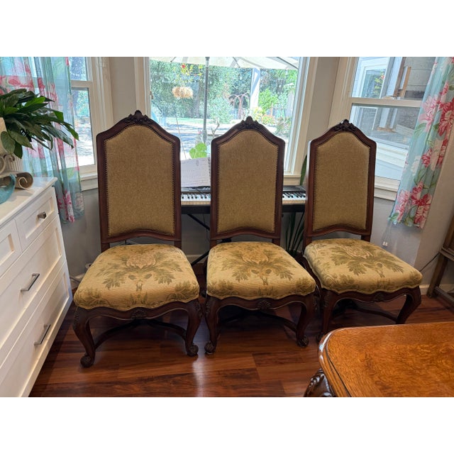 Tan Late 20th Century French Louis XV Style High-Back Upholstered Dining Side Chairs - Set of 6 For Sale - Image 8 of 12