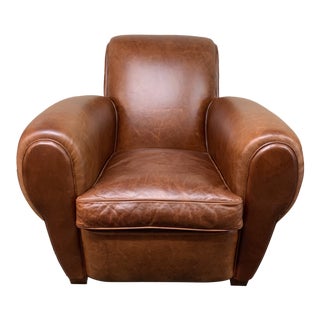 Restoration Hardware 1920s Parisian Leather Club Chair For Sale