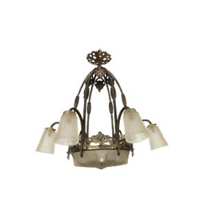 1920 French Art Deco Signed Chandelier Ceiling Lamp / Fixture For Sale