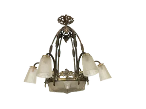 1920 French Art Deco Signed Chandelier Ceiling Lamp / Fixture