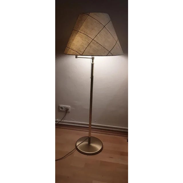 Vintage German Height-Adjustable Swivel Floor Lamp in Brass with Handmade Fabric Shade from Holtkötter, in Very Good...