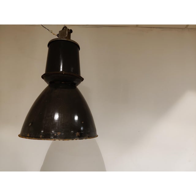 Large Industrial Enamel Lamp, 1950s For Sale - Image 6 of 11