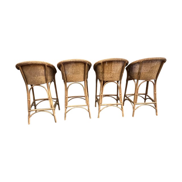 Mid 20th Century Wicker Rattan High Bar Stools Set of 4 Chairish
