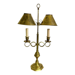 Vintage French Brass Bouillotte Table Lamp With Tôle Shades – Classic French Provincial Two-Light Lamp