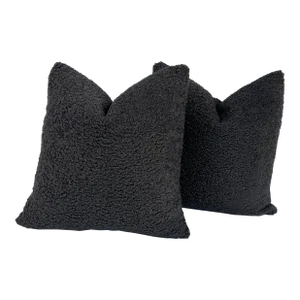 Early 21st Century Charcoal Boucle Puffy Luxury Pillows- a Pair