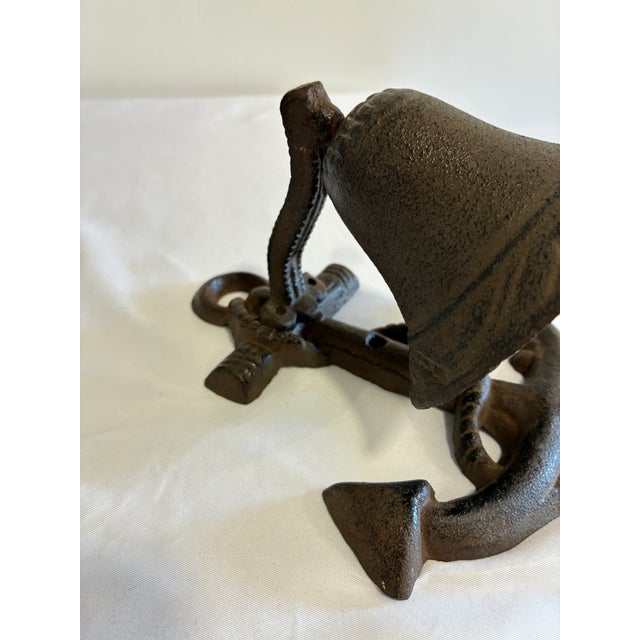 Nautical Vintage Cast Iron Nautical Bell on Anchor Base For Sale - Image 3 of 10