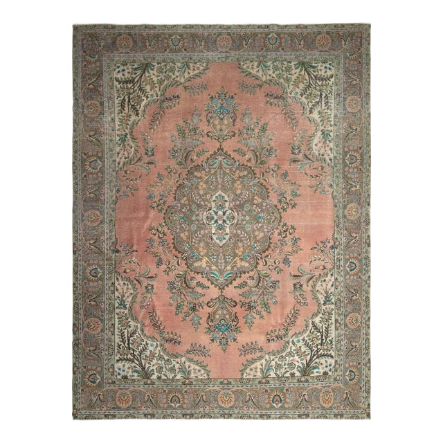 1970s Vintage Persian Handmade Wool Cotton Orange Oversized Rug For Sale