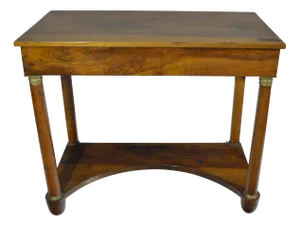 Early 19th Century Empire Console in Walnut & Gilded Bronze Capitals, Southern Italy, Naples, 1820