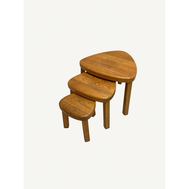 Triangular Oak Nesting Tables by Pierre Chapo, 1970s, Set of 3 For Sale - Image 10 of 10