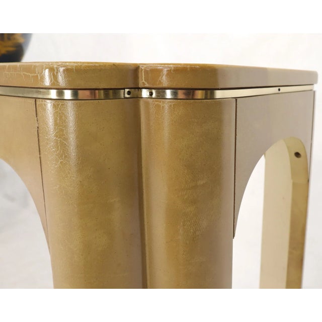 Mid-Century Modern figural legs faux goat skin sofa console sofa table.