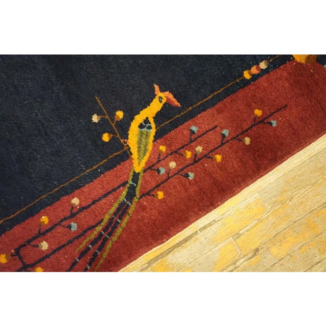 1920s Blue Navy Minimalist Bird Antique Chinese Art Deco Carpet 6' X 8'9" Knotted Wool Rug For Sale - Image 10 of 12