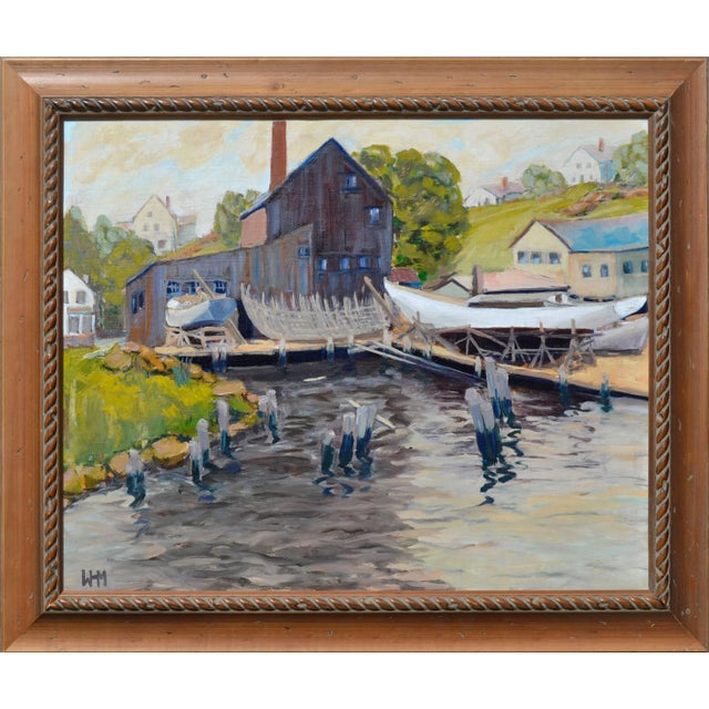 1950s Impressionist Boat Docks Pacific Grove Oil on Canvas 1950s For Sale - Image 5 of 5