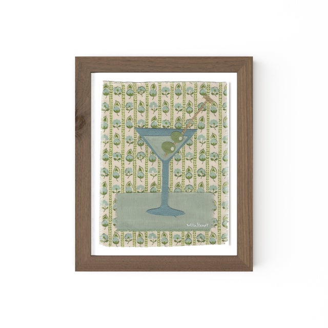 Domino the Martini by Willa Heart in Walnut Frame, Mini Art Print For Sale