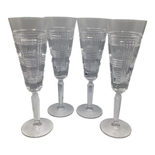 1990s Ralph Lauren Classic Crystal Glen Plaid Champagne Flutes - Set of 4 For Sale