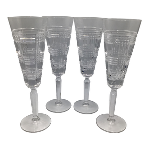 1990s Ralph Lauren Classic Crystal Glen Plaid Champagne Flutes - Set of 4