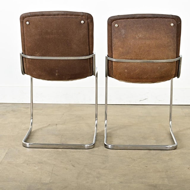 Late 20th Century French Midcentury Cantilevered Chrome Dining Chairs For Sale - Image 12 of 13
