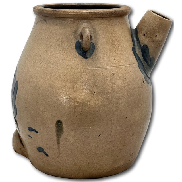 Rare Large 2 Gallon Size Antique American Blue Decorated Stoneware Batter Jug by Evan R Jones Pittston Pennsylvania 1860s For Sale - Image 11 of 18