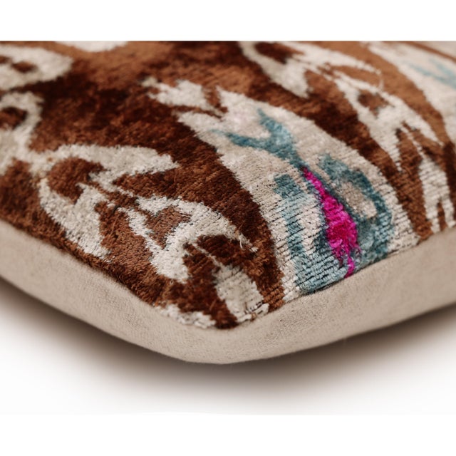 Textile Earth & Sky Ikat Velvet Throw Pillow 20x20 | Handmade Designer Accent Cushion For Sale - Image 7 of 8