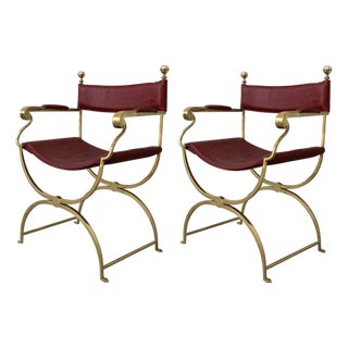 1960s Italian Hollywood Regency Chrome and Leather Savonarola Director's Chairs For Sale