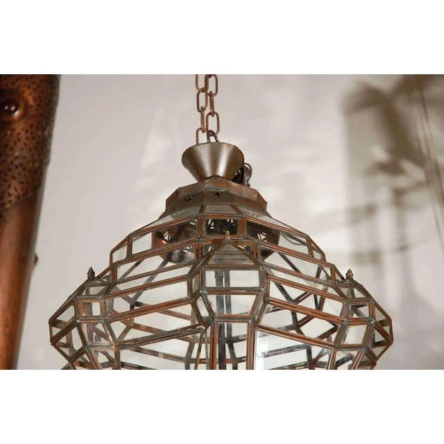 Brown Vintage Moroccan Moorish Diamond-Form Clear Glass Pendant Lantern, 1980s For Sale - Image 8 of 14
