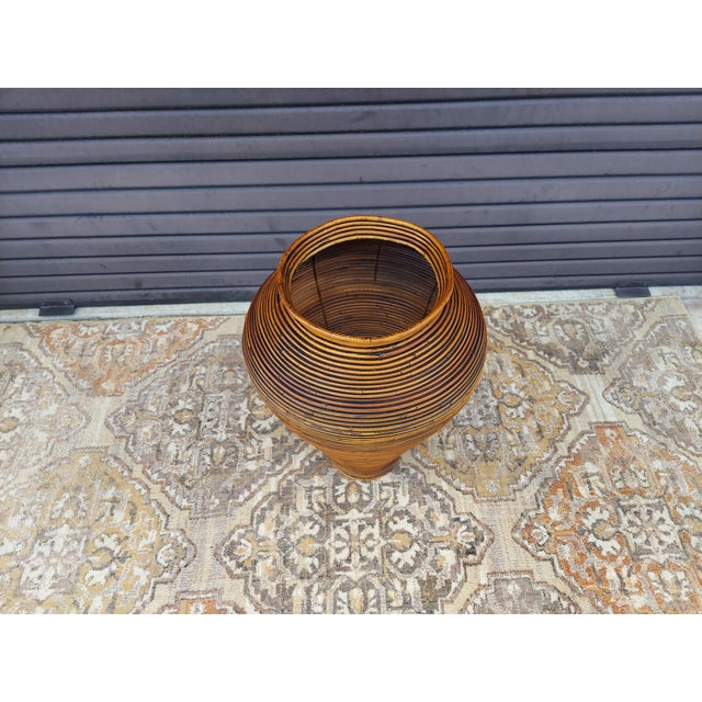 Vintage Italian Gabriela Crespi Style Pencil Reed Rattan Floor Vase For Sale In Orlando - Image 6 of 10