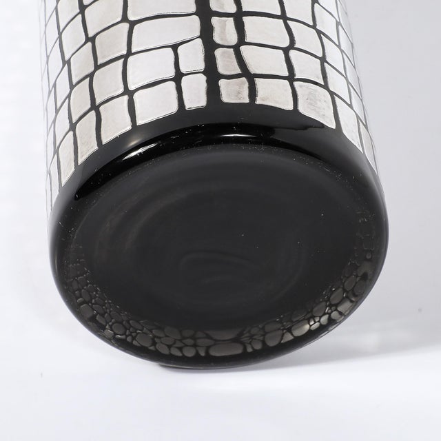 Mid-Century Black Glass Vase With Sterling Silver Overlay Crocodile Motif For Sale - Image 9 of 11