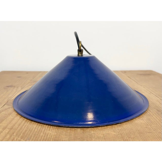 Industrial Blue Enamel Factory Pendant Lamp, 1950s For Sale - Image 11 of 15