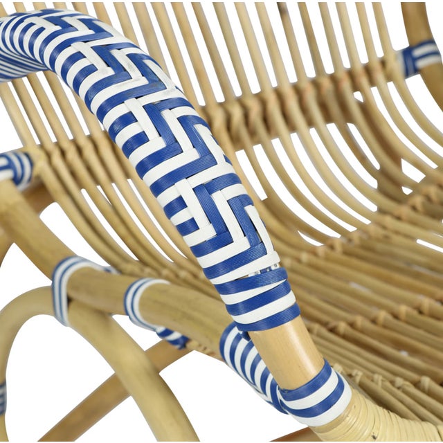 Matthew Izzo Home Cannes Tan, Blue, and White Rattan Rocking Chair For Sale In New York - Image 6 of 7