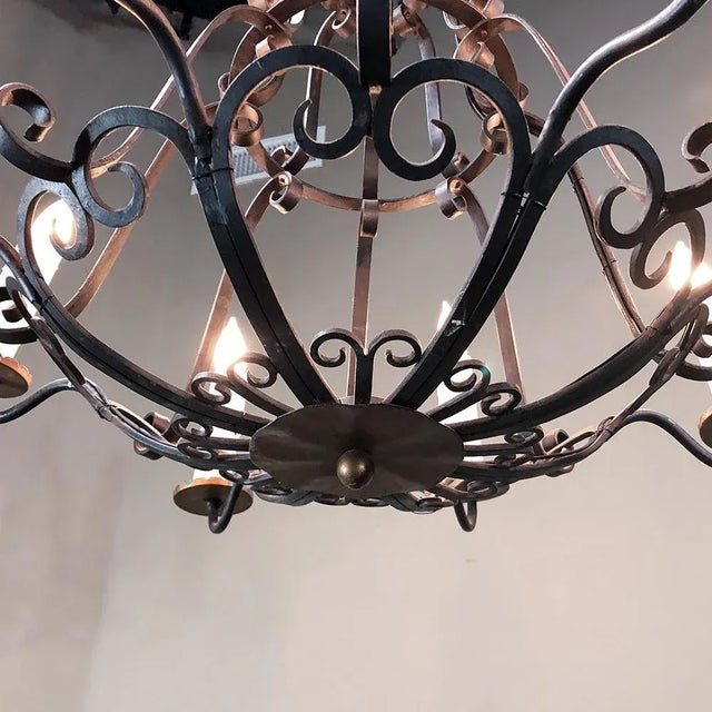 Charcoal Antique Country French Wrought Iron Chandelier For Sale - Image 8 of 12