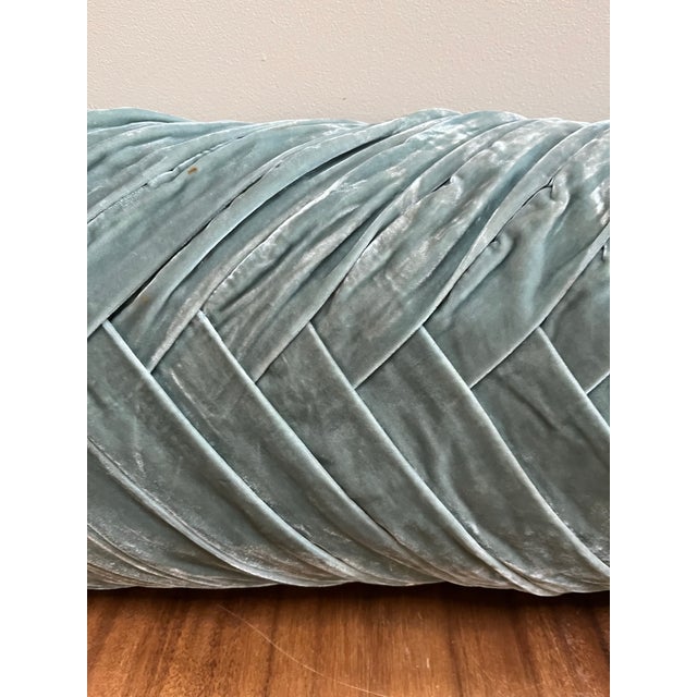 33” Long Light Blue Velvet Decorative Pillow For Sale - Image 4 of 4