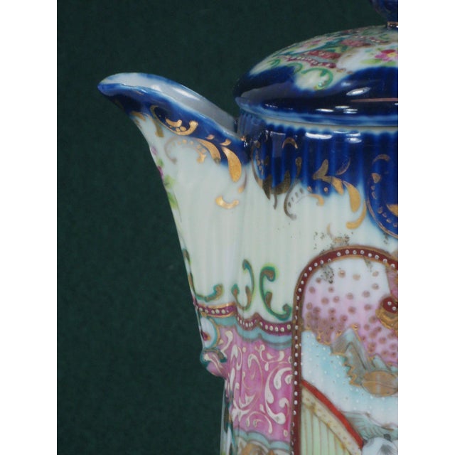 Japanese Chocolate Pot Antique Japanese Satsuma Figurine Oriental Pitcher Hand Painted For Sale - Image 3 of 18