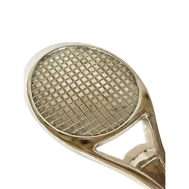 Metal Vintage Silver Plate Tennis Racquet Bottle Opener For Sale - Image 7 of 8
