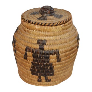 Papago Indian Pictorial Lidded Basket For Sale