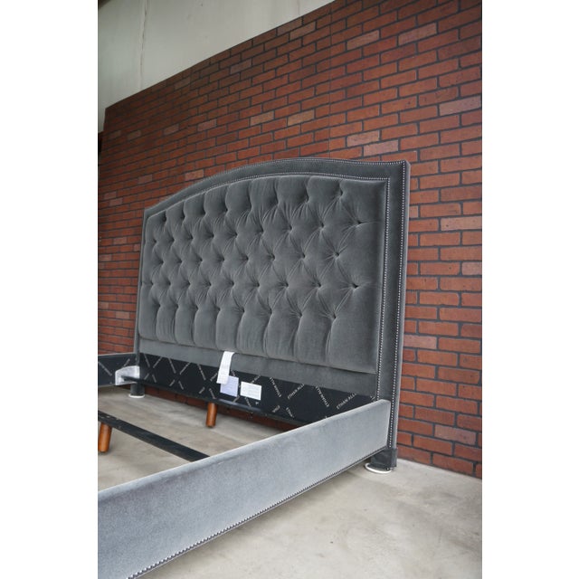 Charcoal Ethan Allen Upholstered Tufted Headboard Platform King Bed For Sale - Image 8 of 9