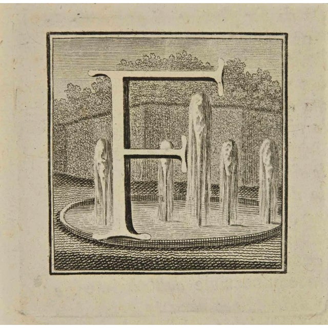 Luigi Vanvitelli, Letter of the Alphabet F, Etching, 18th Century For Sale