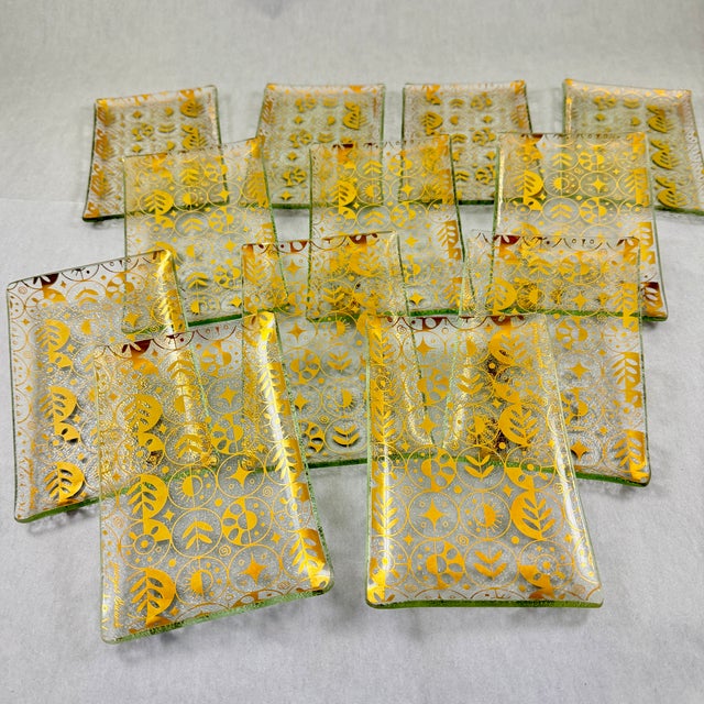 Mid-Century Briard Forbidden Fruit Gold Glass Canapé Trays, Set of 12 For Sale In Philadelphia - Image 6 of 12